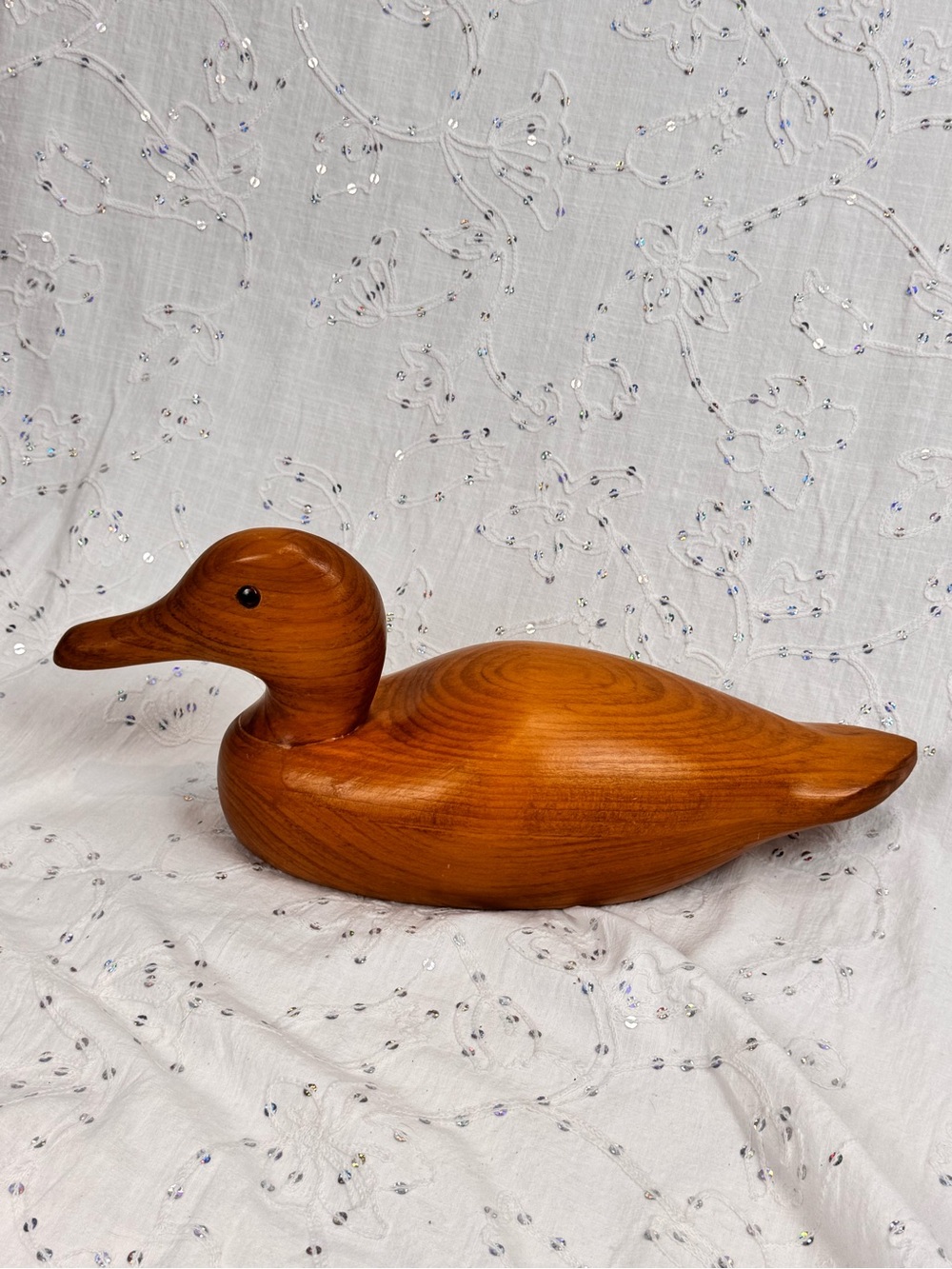 Vintage 15” Hand Carved Wooden Duck Decoy | Mid Century Wood Bird Sculpture
